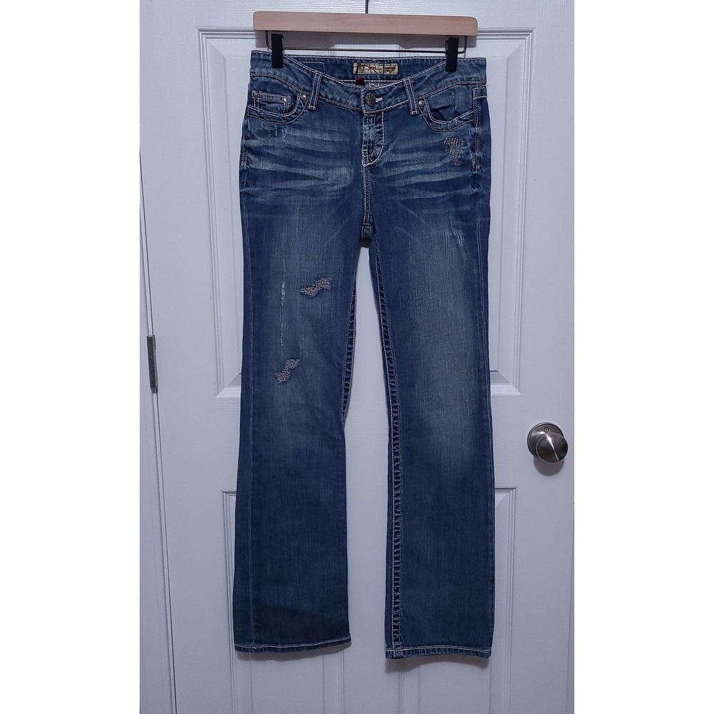 BKE Stella Bootcut Jeans Women 27x31.5 Blue Distressed Mid Rise Stretch Denim